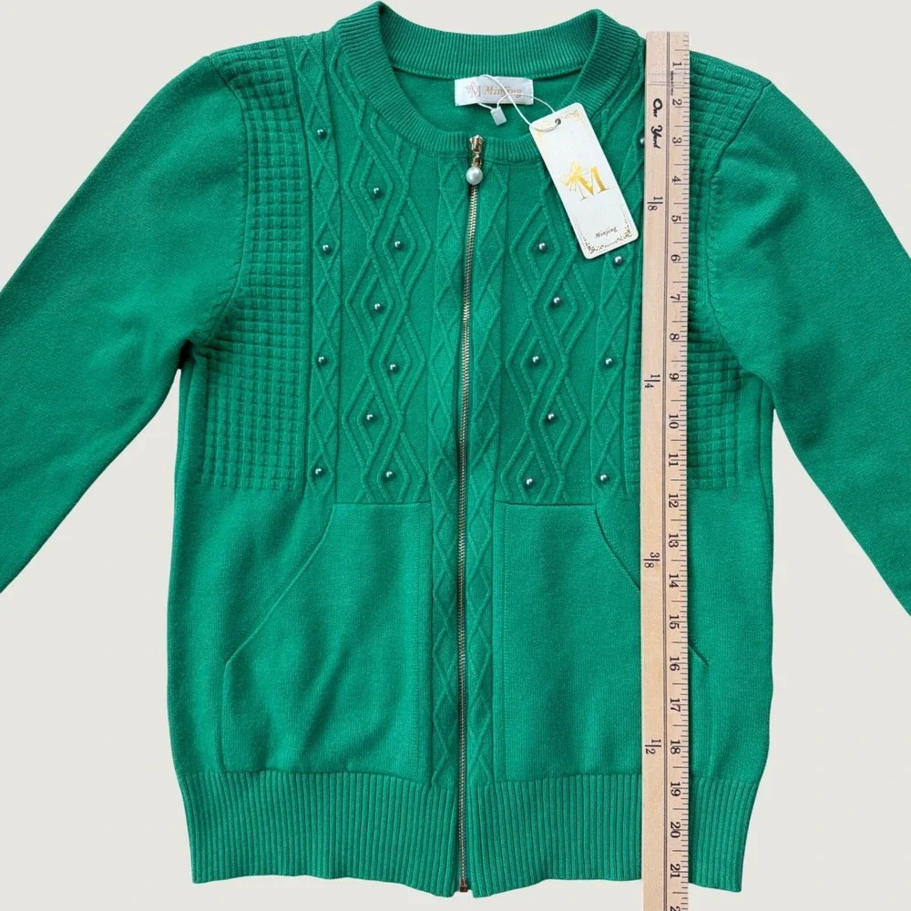 Minjing Zip Up Cardigan Womens Small Green New